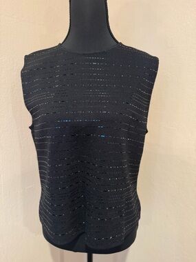 St. John Black Horizontal Black Sparkle Openwork Knit Tank